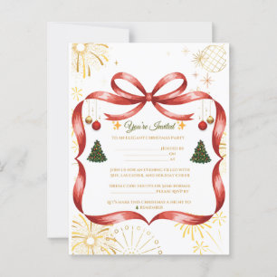  Elegant Gold & Red Christmas Party Invitation Postcard