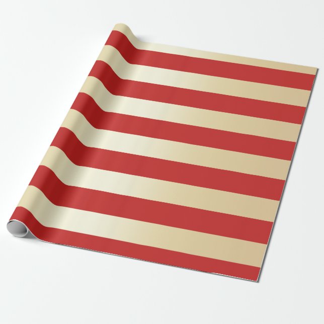 Elegant Gold & Red Christmas Stripe Pattern Wrapping Paper (Unrolled)