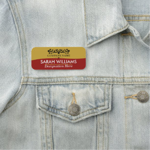 Elegant Gold Red Company Name Tag
