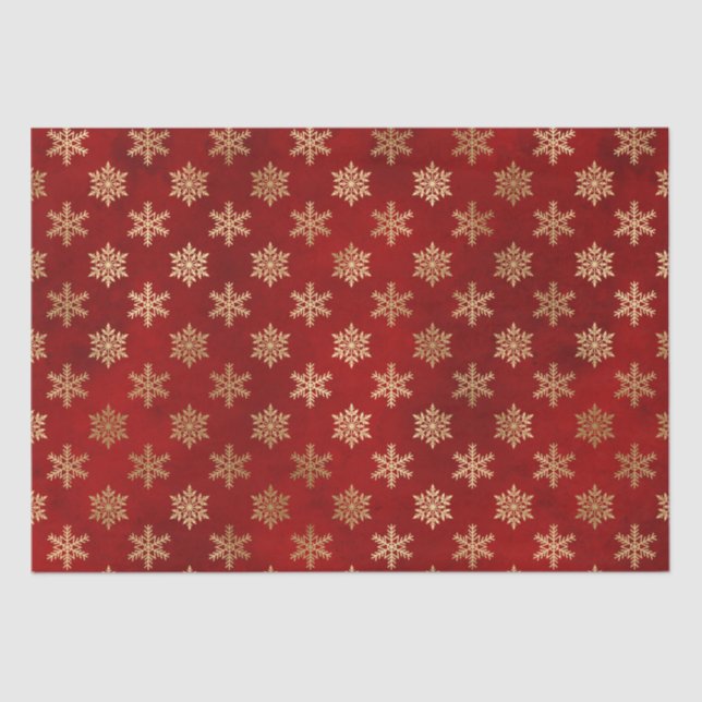 Elegant gold red cute snowflakes pattern Christmas Tissue Paper (Front)
