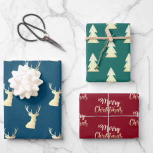 Elegant gold red green blue Christmas patterns Wrapping Paper Sheet