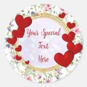 Elegant Gold, Red Heart Frame: for Every Occasion Classic Round Sticker