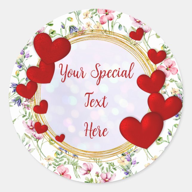 Elegant Gold, Red Heart Frame: for Every Occasion Classic Round Sticker (Front)