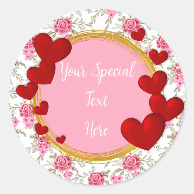 Elegant Gold, Red Heart Frame: for Every Occasion Classic Round Sticker (Front)