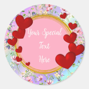 Elegant Gold, Red Heart Frame: for Every Occasion Classic Round Sticker