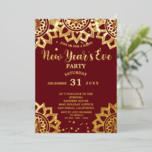 Elegant Gold Red Mandala New Year's Eve Party    (Standing Front)