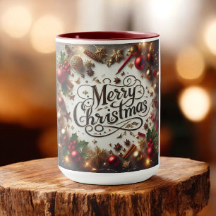 Elegant Gold & Red Ornaments Merry Christmas Mug