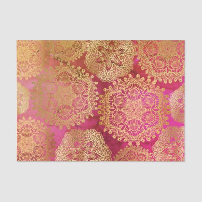 Elegant Gold Red Pink Mandala Pattern Tissue Paper (Front)