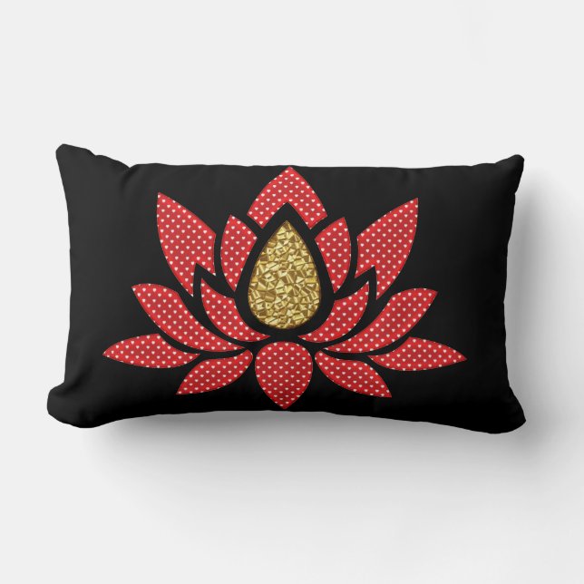 Elegant Gold Red Polka Dot Lotus Flower Zen Yoga Lumbar Pillow (Front)