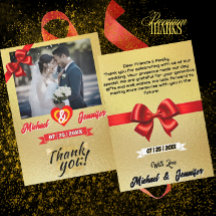 Elegant Gold & Red Ribbon Custom Photo Wedding