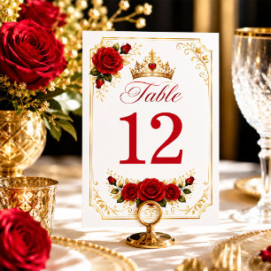Elegant Gold Red Rose Floral Table Number