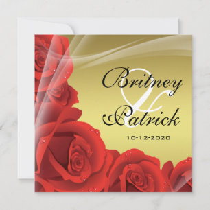 Elegant Gold & Red Rose Wedding Invitations