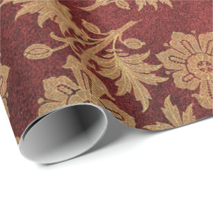 Elegant gold red royal damask floral pattern wrapping paper