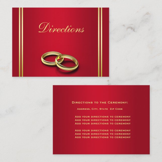 Elegant Gold & Red, Wedding Rings Wedding  Enclosure Card (Front/Back)