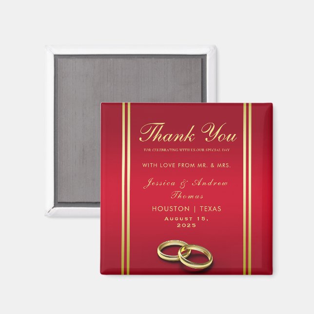 Elegant Gold & Red, Wedding Rings Wedding Magnet (Front/Back)