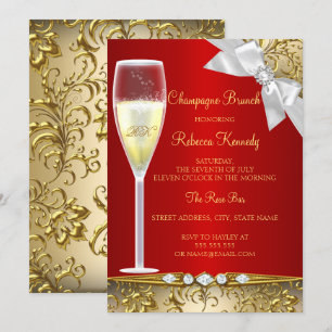 Elegant Gold Red White Champagne Brunch Invitation