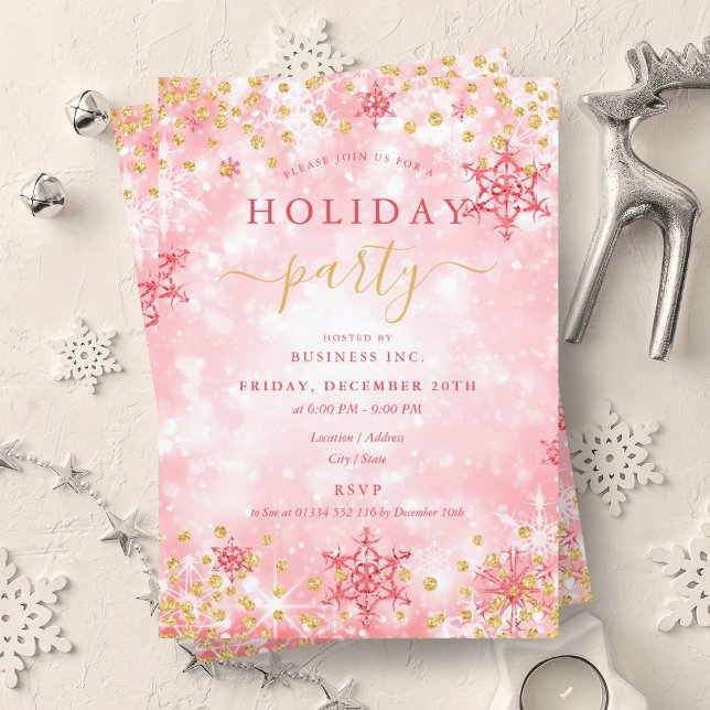 Elegant Gold Red Xmas Winter Company Holiday  Invitation (Elegant Gold Red Xmas Winter Company Holiday Invitation)