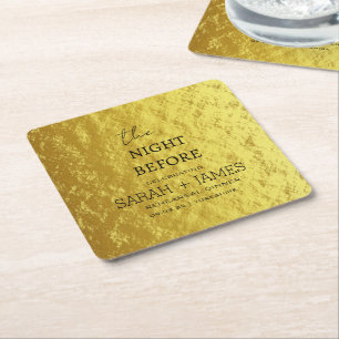 Elegant Gold Rehearsal Dinner The Night Before Square Paper Coaster