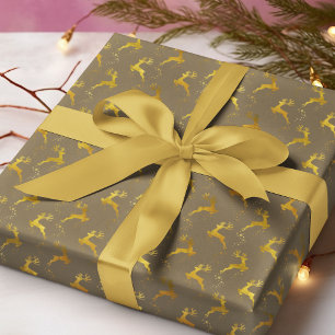 Elegant Gold Reindeer Brown Christmas Holiday Wrapping Paper