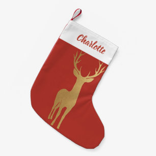 Elegant gold reindeer red merry christmas pattern small christmas stocking
