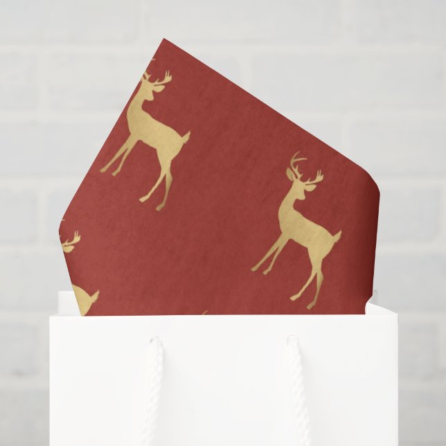 elegant gold reindeer red merry christmas pattern tissue paper (Gift Bag)