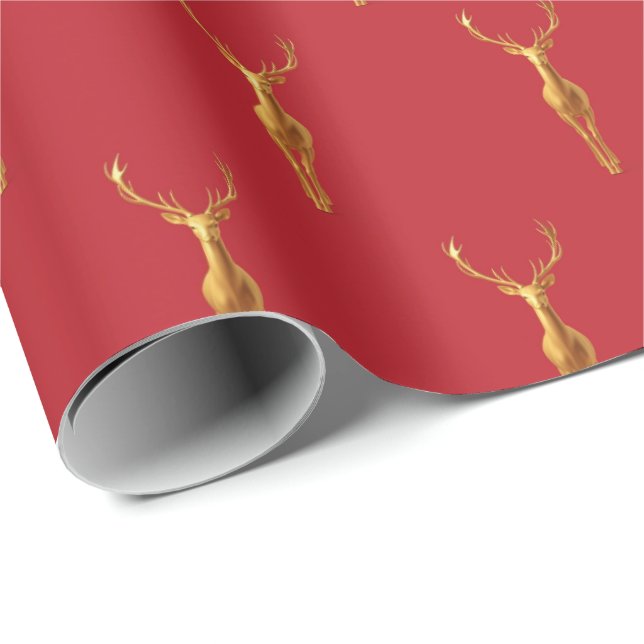 elegant gold reindeer red merry christmas pattern wrapping paper (Roll Corner)