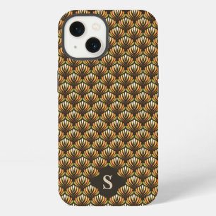 Elegant Gold Retro Floral Pattern Monogram iPhone 13 Case