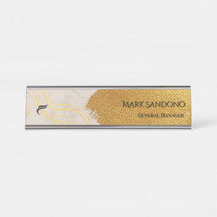 Elegant Gold Ribbon Abstract Luxury Jewelry Desk Name Plate