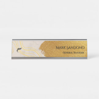 Elegant Gold Ribbon Abstract Luxury Jewelry  Desk Name Plate