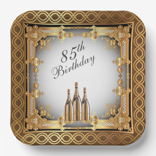Elegant Gold Rim 85th Birthday Party  Paper Plate (Front)