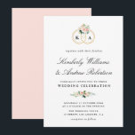 Elegant gold ring blush pink floral wedding invitation<br><div class="desc">An elegant design with watercolor blush pink floral garland with an elegant faux gold ring.
You can personalize the wording,  text size,  colours and font on this wedding invite.</div>