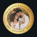 Elegant Gold Rings Couple Photo Wedding Thank You Magnet<br><div class="desc">Celebrate your special day with this elegant Elegant Gold Rings Couple Photo Wedding Thank You magnet. This magnet is the perfect keepsake for your guests, featuring a timeless design of stylized gold rings set against a luxurious gold colour background, and a couple's photo. The magnet can be customized with the...</div>