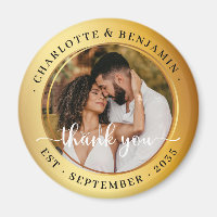 Elegant Gold Rings Couple Photo Wedding Thank You