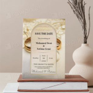 Elegant Gold Rings Save the Date