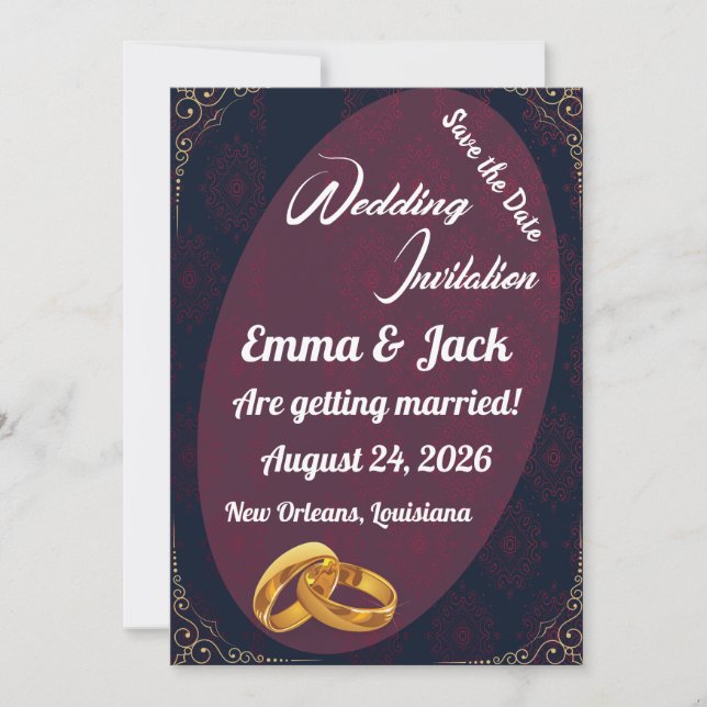 Elegant Gold Rings Save the Date Invitation (Front)