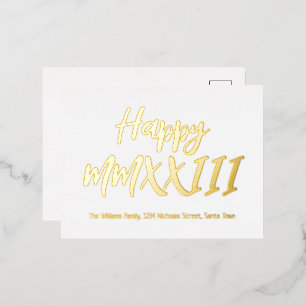 Elegant Gold Roman Numerals Happy New Year 2023 Foil Holiday Postcard