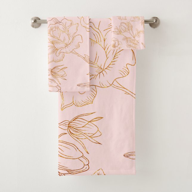 Elegant Gold Rose Bath Towel Set (Insitu)