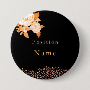 Elegant Gold Rose Black 3 Inch Round Button