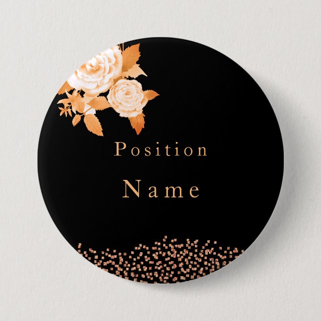 Elegant Gold Rose Black 3 Inch Round Button (Front)