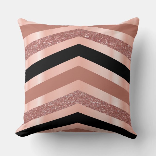 Elegant Gold Rose & Black Chevron Design Throw Pillow (Front)