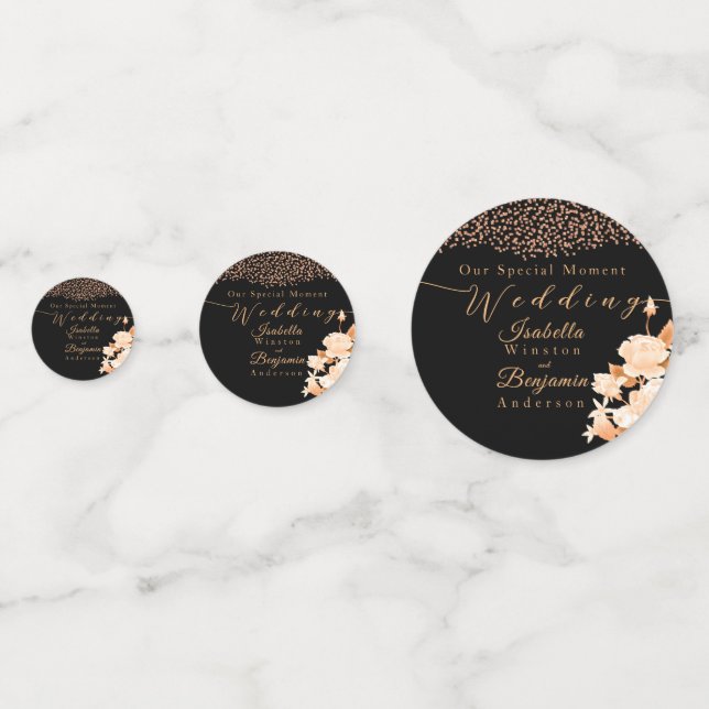 Elegant Gold Rose Black Wedding  Confetti (Fronts)