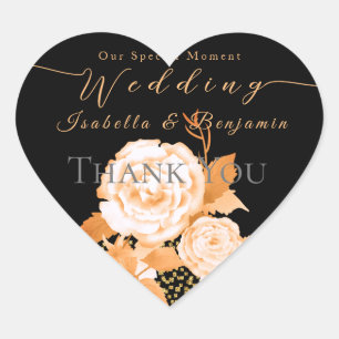 Elegant Gold Rose Black Wedding Heart Sticker