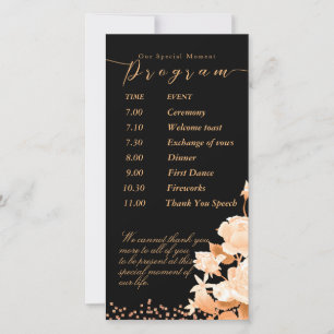 Elegant Gold Rose Black Wedding Program
