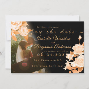 Elegant Gold Rose Black Wedding Save The Date