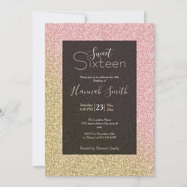 Elegant Gold & Rose Gold Glitter Sparkles Image Invitation (Front)