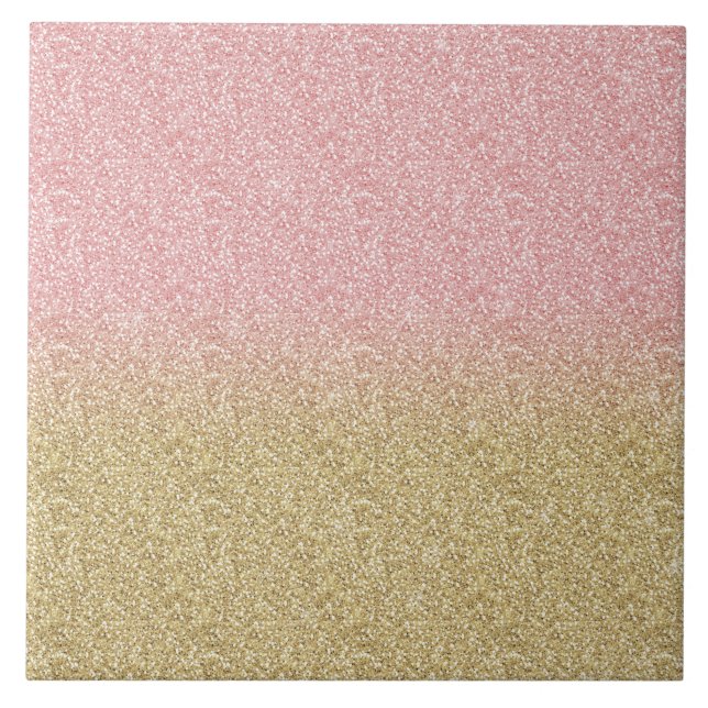 Elegant Gold & Rose Gold Glitter Sparkles Image Tile (Front)