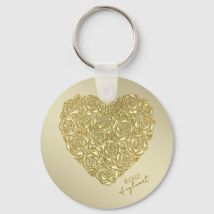 Elegant Gold Rose Of My Heart Keychain