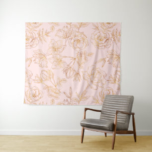 Elegant Gold Rose Tapestry