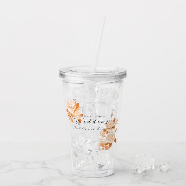 Elegant Gold Rose Wedding Acrylic Tumbler (Back Ice)