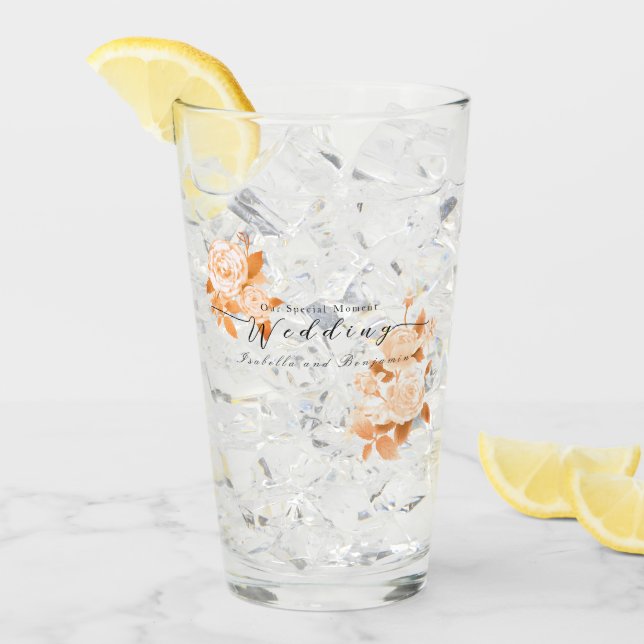 Elegant Gold Rose Wedding Glass (Front Ice)